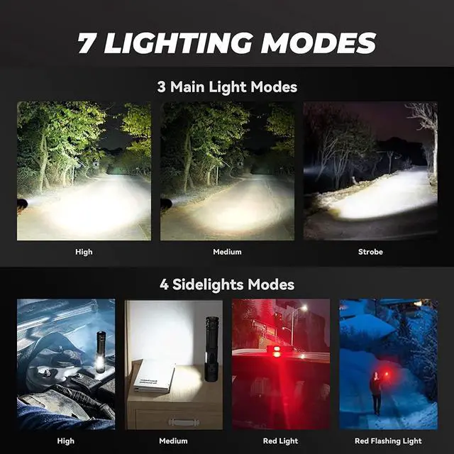 Alt view image 5 of 7 - Rechargeable Led Flashlights High Lumens: 990,000 Lumen Super Bright Flashlight, 7 Modes with COB Work Light, IPX6 Waterproof, Powerful Handheld Flash Light for Home, Camping, Hiking