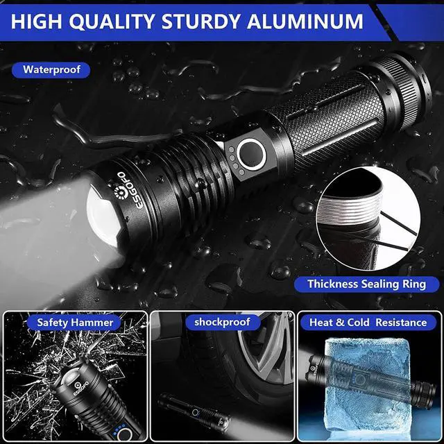 Alt view image 6 of 7 - Flashlights High Lumens Rechargeable 2000 Lumens Super Bright Handheld LED Flash Light Powerful Emergency Linternas Waterproof Long Lasting for Hiking Camping Gift