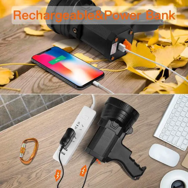 Alt view image 3 of 7 - BUYSIGHT Rechargeable Spotlight, 1000,000 -Lumen Spot Lights Hand held Large Flashlight Handheld Spotlight Lightweight and Super Bright Flashlight (Aluminium_Alloy Black)
