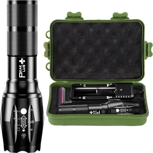 Main image of PeakPlus Rechargeable Tactical Flashlight LFX1000 (Rechargeable Battery and Charger Included) - High Lumens LED, Super Bright, Zoomable, 5 Modes, Water Resistant - Best Camping, Emergency Flashlights