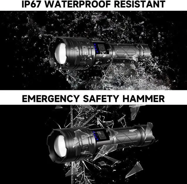 Alt view image 6 of 7 - Rechargeable Flashlights High Lumens, 990000LM Powerful Tactical Flashlights, 5 Modes LED Flashlight Adjustable, Brightest Flashlight Waterproof, Handheld Flash Light for Emergencies, Camping, Hiking