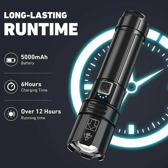 Alt view image 3 of 7 - Sigoobal Rechargeable Led Flashlights High Lumens, 200000 Lumen Super Bright Flashlight with USB Input Output, 12 Hours Runtime 5000mAh Large Capacity, Powerful Flash Light for Camping
