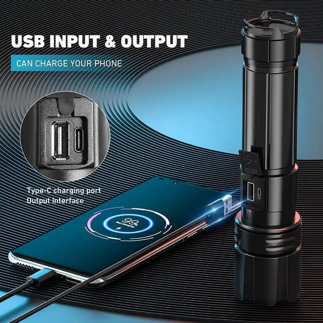 Alt view image 4 of 7 - Sigoobal Rechargeable Led Flashlights High Lumens, 200000 Lumen Super Bright Flashlight with USB Input Output, 12 Hours Runtime 5000mAh Large Capacity, Powerful Flash Light for Camping