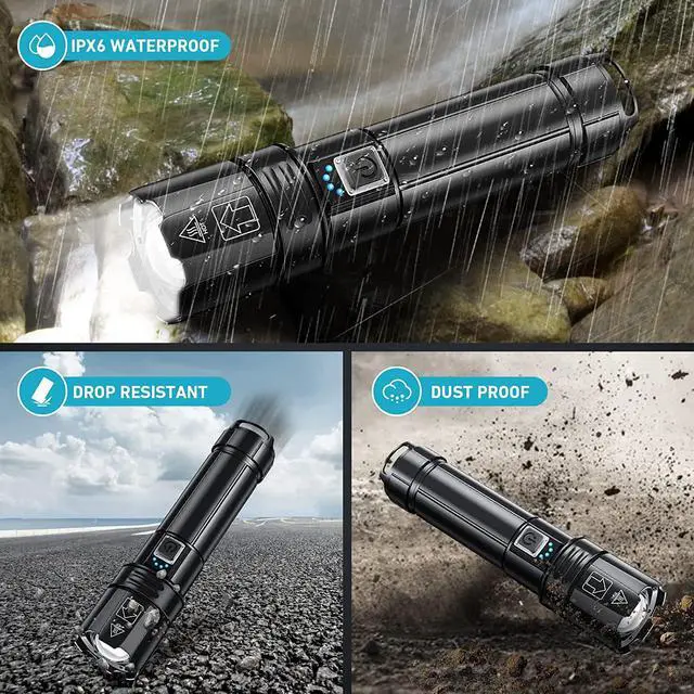 Alt view image 6 of 7 - Sigoobal Rechargeable Led Flashlights High Lumens, 200000 Lumen Super Bright Flashlight with USB Input Output, 12 Hours Runtime 5000mAh Large Capacity, Powerful Flash Light for Camping
