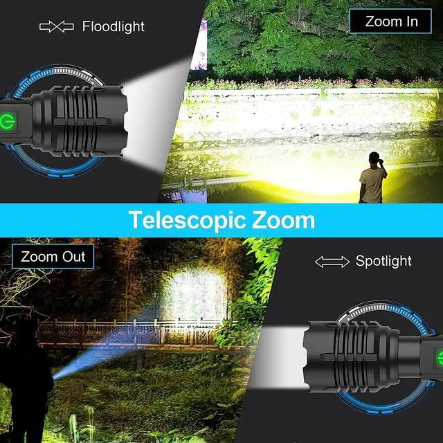 Alt view image 5 of 7 - Flashlights High Lumens Rechargeable (Battery Included), 100000 Lumens XHP70.2 Super Bright LED Flashlight with Holster, Type-C, 5 Modes, Zoomable, IPX6 Waterproof Flashlights for Emergency Camping