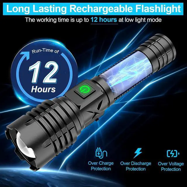 Alt view image 7 of 7 - Flashlights High Lumens Rechargeable (Battery Included), 100000 Lumens XHP70.2 Super Bright LED Flashlight with Holster, Type-C, 5 Modes, Zoomable, IPX6 Waterproof Flashlights for Emergency Camping