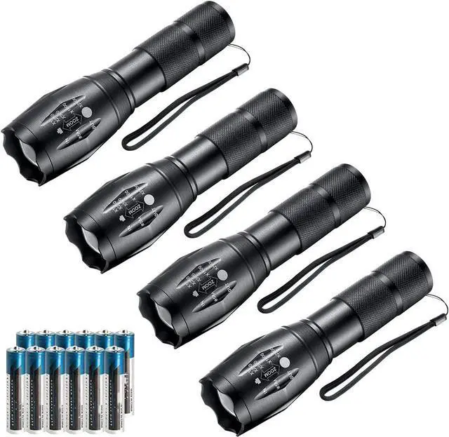 Main image of LED Flashlights 4pack Tactical Flashlight High Lumens Lights with 12Pack AAA Batteries Portable Waterproof Zoomable Flashlight with 5 Mode for Camping/Outdoor/Emergency(Black-4pack)