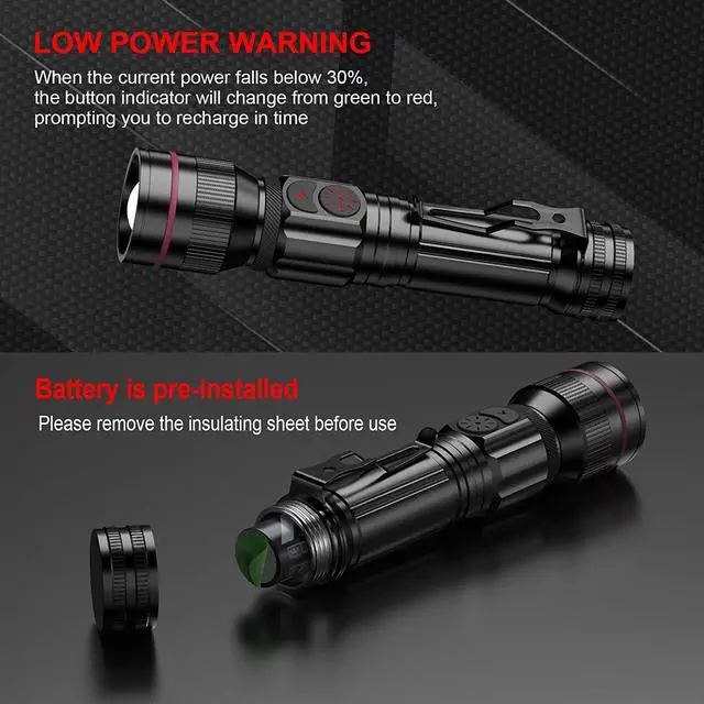 Alt view image 3 of 7 - WdtPro Rechargeable Flashlights (Battery Included), LED Tactical Flashlight with Clip, Portable Dual-Switch, 2000 High Lumen Super Bright Flashlight for Gift, Camping, Emergency