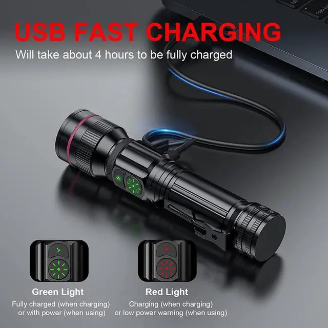 Alt view image 5 of 7 - WdtPro Rechargeable Flashlights (Battery Included), LED Tactical Flashlight with Clip, Portable Dual-Switch, 2000 High Lumen Super Bright Flashlight for Gift, Camping, Emergency