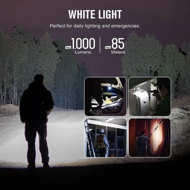 Alt view image 2 of 7 - Arkfeld UV Rechargeable EDC Flashlight, 1000 Lumens White LED and 365nm Blacklight Combo for Outdoors, Emergency, Working, Pet Urine Detection (Black CW)