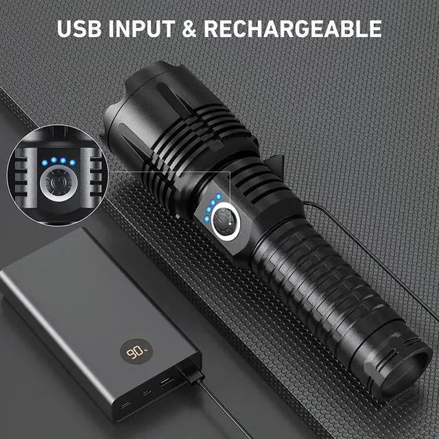 Alt view image 3 of 6 - SKNSL Flashlights High Lumens Rechargeable, 200000 Lumens High Powerful Flash Lights, Super Bright Tactical Handheld Led Flashlight with 5 Modes, Waterproof for Camping,Emergencies
