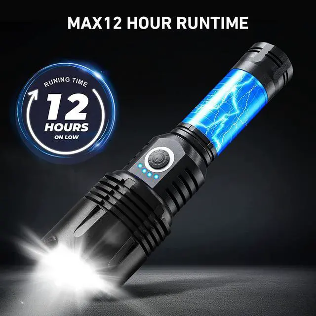 Alt view image 4 of 6 - SKNSL Flashlights High Lumens Rechargeable, 200000 Lumens High Powerful Flash Lights, Super Bright Tactical Handheld Led Flashlight with 5 Modes, Waterproof for Camping,Emergencies