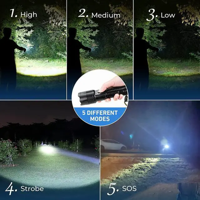 Alt view image 5 of 6 - SKNSL Flashlights High Lumens Rechargeable, 200000 Lumens High Powerful Flash Lights, Super Bright Tactical Handheld Led Flashlight with 5 Modes, Waterproof for Camping,Emergencies