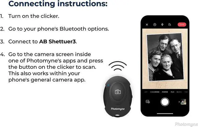 Alt view image 4 of 6 - Photomyne Wireless Camera Shutter Clicker | Camera Shutter Remote Control for iPhone & Android Smartphones | Wireless Remote Control Selfie Button - Includes Wrist Strap (1 Pack)
