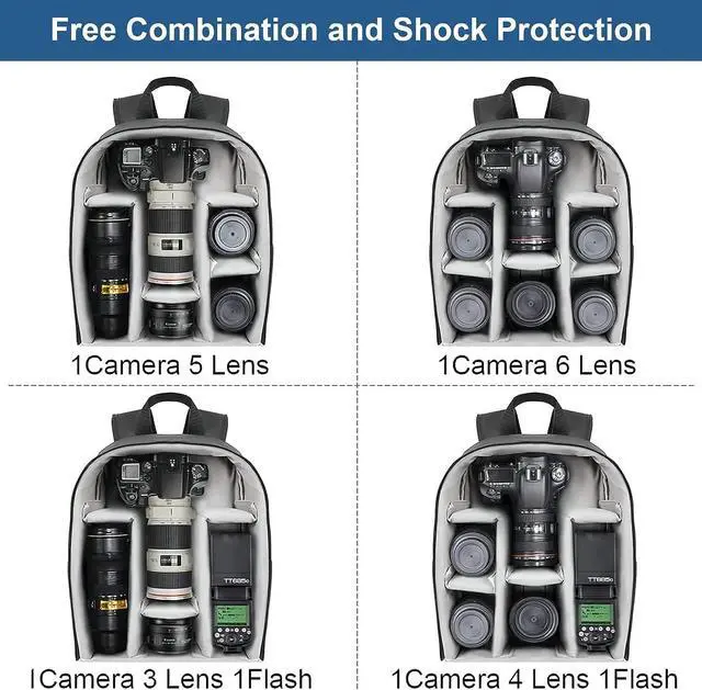Alt view image 3 of 7 - Cwatcun Waterproof Camera Backpack for DSLR, Mirrorless - Compatible with Sony, Canon, Nikon Camera and Lens Accessories