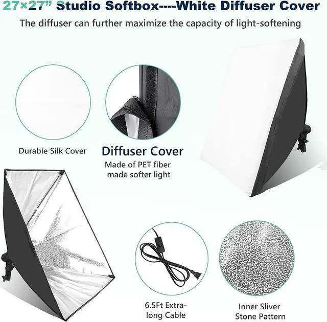 Alt view image 5 of 7 - Softbox Photography Lighting Kit, 2Pcs 27" x 27" Professional Soft Box | 3000K-7500K 85W LED Bulbs with Remote, Photography Continuous Lighting Kit for Studio Lights, Portrait, Video Recording