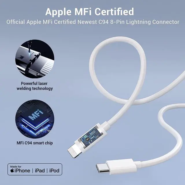 Alt view image 3 of 7 - USBC to Lightning Cable for iPhone 3FT 3Pack iPhone Charging Cable USB-C Type-C Lightning Charger Cord MFi Certified for iPhone 14 13 12 Mini Pro Max 11 X XS XR 8 Plus iPad AirPods White