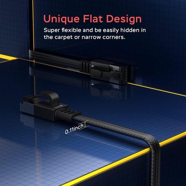 Alt view image 3 of 7 - Smolink Cat 8 Flat Ethernet Cable 100 ft, Nylon Braided High Speed Network Cable LAN Cable Patch Cord, 40Gbps 2000Mhz SFTP RJ45 Internet Cable, Indoor&Outdoor for Modem Router Gaming - Black