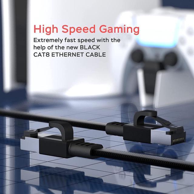 Alt view image 6 of 7 - Smolink Cat 8 Flat Ethernet Cable 100 ft, Nylon Braided High Speed Network Cable LAN Cable Patch Cord, 40Gbps 2000Mhz SFTP RJ45 Internet Cable, Indoor&Outdoor for Modem Router Gaming - Black
