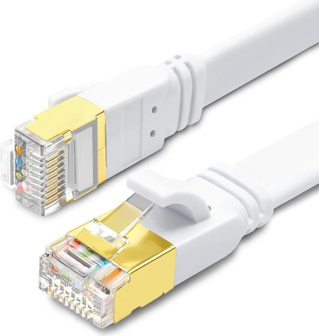 CAT 8 Ethernet Cable 100FT, High Speed 40Gbps 2000MHz SFTP Flat Internet  Network LAN Cable with Gold Plated RJ45 Connector for Router, Modem, PC,  Switches, Hub, Laptop, Gaming, Xbox (White, 100ft/30m) 