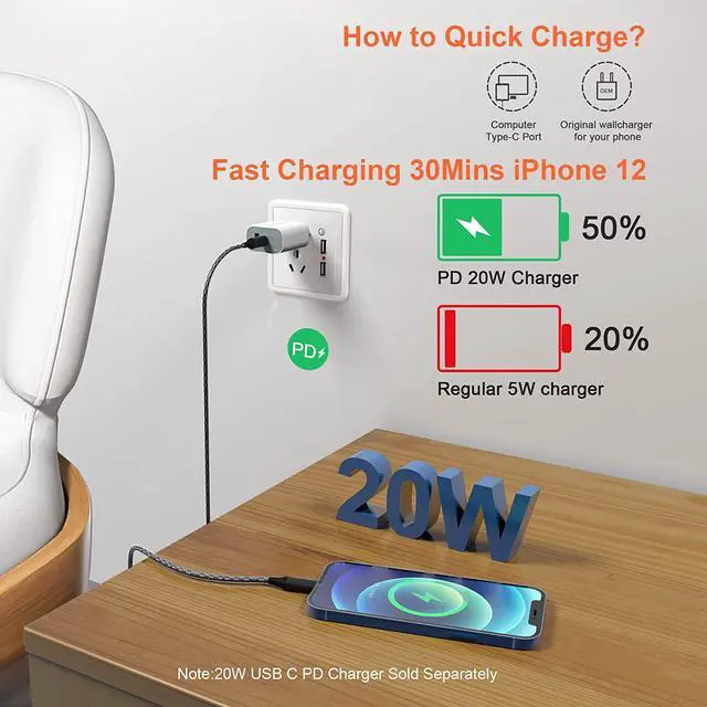 Alt view image 7 of 7 - Extra Long USB C to Lightning Cable 20Ft/6M [Apple MFi Certified] iPhone Fast Charger Cable USB-C Power Delivery Fast Charging Cord 3A (max) for iPhone 13/12/11/XS/X/8