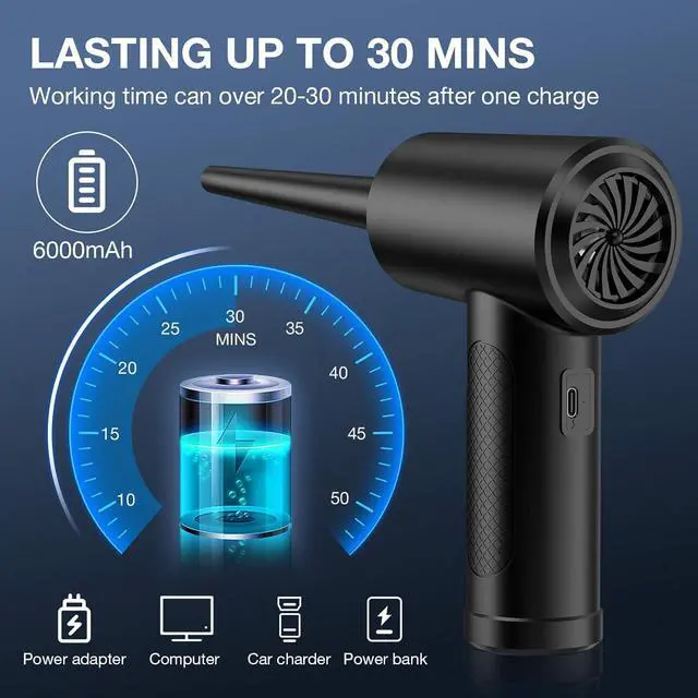 Alt view image 7 of 7 - Compressed Air Duster 3 Gear to 51000RPM Cordless Electric Air Duster 6000mAh Rechargeable Air Blower with LED Light for Laptop Computer Camera Keyboard Cleaning Dust Hair Replace Compressed Air Can