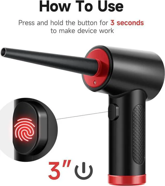 Alt view image 7 of 7 - OTAO Electric Cordless Compressed Air Duster -51000RPM,3 Speed, Fast-USB Charging Keyboard Cleaner with LED Light for Dust Off/Cleaning Computer Electronics, Replace Air Can/Pump