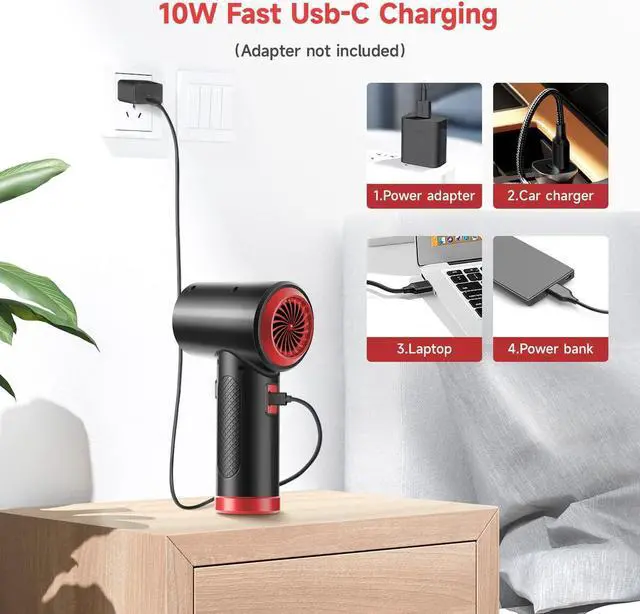 Alt view image 5 of 7 - OTAO Electric Cordless Compressed Air Duster -51000RPM,3 Speed, Fast-USB Charging Keyboard Cleaner with LED Light for Dust Off/Cleaning Computer Electronics, Replace Air Can/Pump