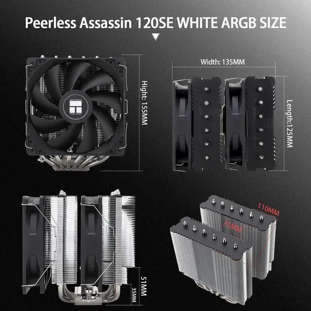 Alt view image 5 of 7 - Peerless Assassin 120 SE CPU Air Cooler Dual Tower 6 Heat Pipe Dual 120mm TL-C12C PWM CPU Fan for AMD AM4/AM5/Intel LGA 1700/1150/1151/1200 AGHP Technology Aluminium Heatsink Cover