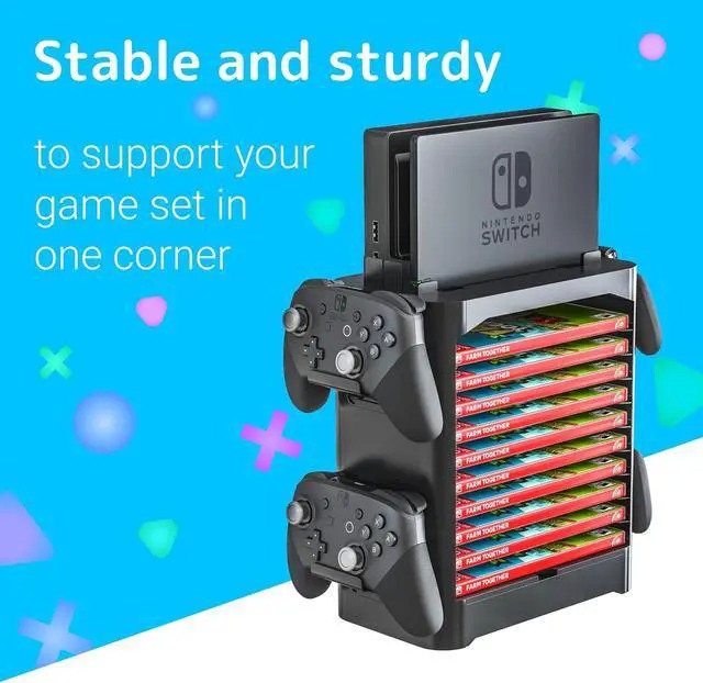 Alt view image 2 of 7 - Skywin- Game Storage Tower Compatible With Nintendo Switch, Nintendo Switch Stand Holder, Game Disk Rack, Controller Organizer, Switch Holder Stand for Gamers (Black)