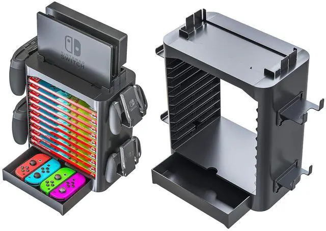 Alt view image 5 of 7 - Skywin- Game Storage Tower Compatible With Nintendo Switch, Nintendo Switch Stand Holder, Game Disk Rack, Controller Organizer, Switch Holder Stand for Gamers (Black)