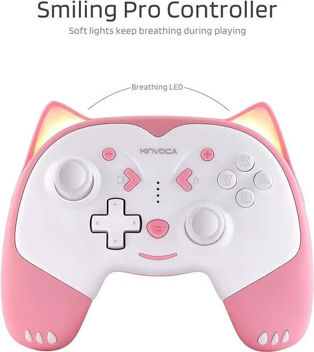 Alt view image 2 of 7 - KINVOCA Wireless Controller for Nintendo Switch/Switch Lite, Cute Pro Controller with Turbo, Motion, Vibration, Wake-Up, Headphone Jack and Breathing Light - Pink