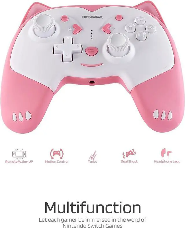 Alt view image 4 of 7 - KINVOCA Wireless Controller for Nintendo Switch/Switch Lite, Cute Pro Controller with Turbo, Motion, Vibration, Wake-Up, Headphone Jack and Breathing Light - Pink