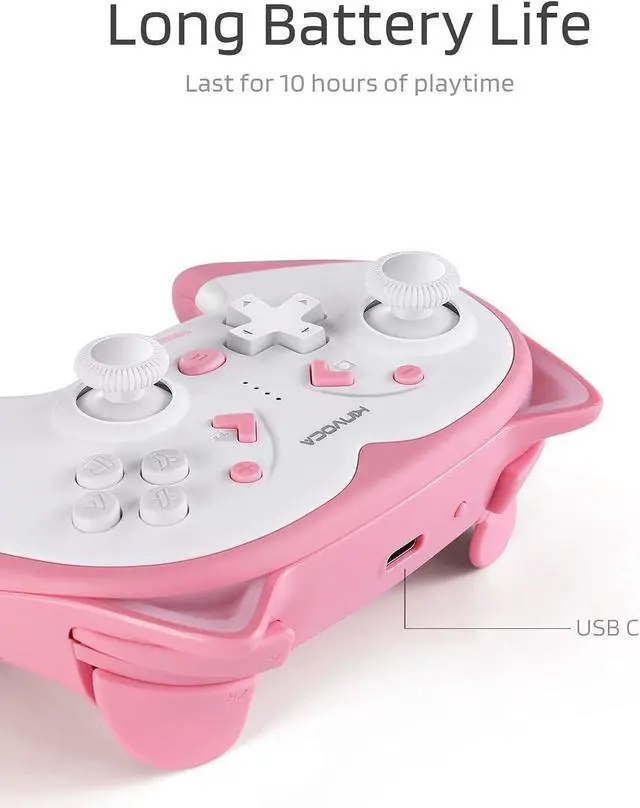 Alt view image 3 of 7 - KINVOCA Wireless Controller for Nintendo Switch/Switch Lite, Cute Pro Controller with Turbo, Motion, Vibration, Wake-Up, Headphone Jack and Breathing Light - Pink