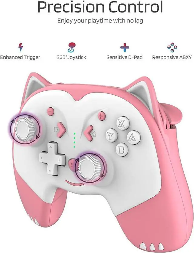 Alt view image 5 of 7 - KINVOCA Wireless Controller for Nintendo Switch/Switch Lite, Cute Pro Controller with Turbo, Motion, Vibration, Wake-Up, Headphone Jack and Breathing Light - Pink