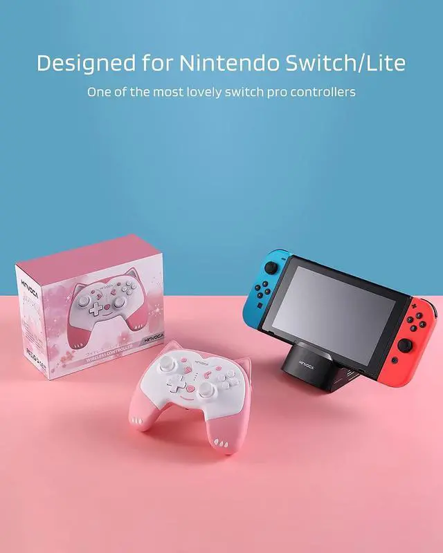 Alt view image 6 of 7 - KINVOCA Wireless Controller for Nintendo Switch/Switch Lite, Cute Pro Controller with Turbo, Motion, Vibration, Wake-Up, Headphone Jack and Breathing Light - Pink