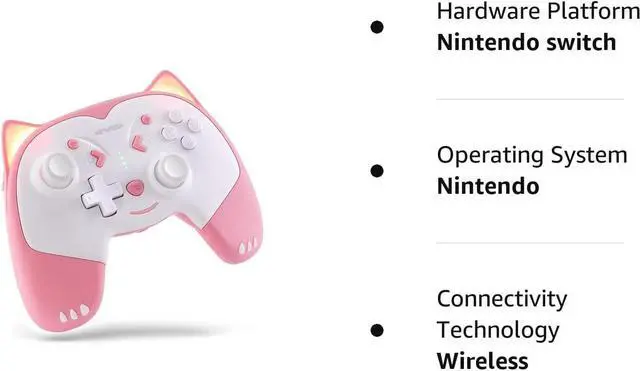 Alt view image 7 of 7 - KINVOCA Wireless Controller for Nintendo Switch/Switch Lite, Cute Pro Controller with Turbo, Motion, Vibration, Wake-Up, Headphone Jack and Breathing Light - Pink