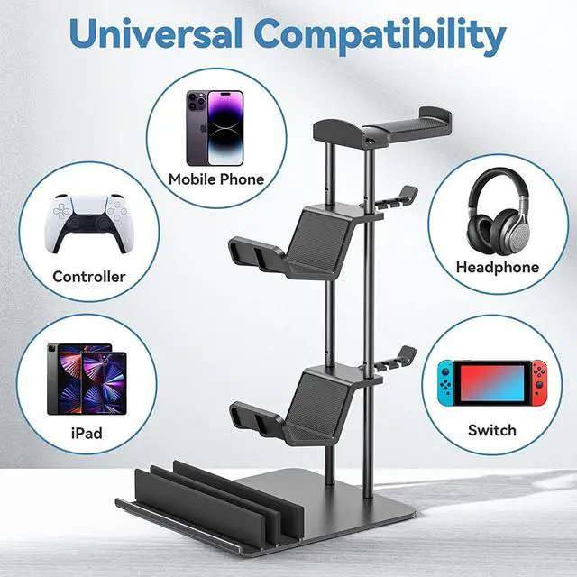 Alt view image 5 of 7 - KDD Headphone Stand, Game Controller Holder & Headset Holder for Desk, Earphone Stand with Aluminum Supporting Bar, Universal Storage Organizer Headphones/Controller/Switch/iPad/Mobile Phone