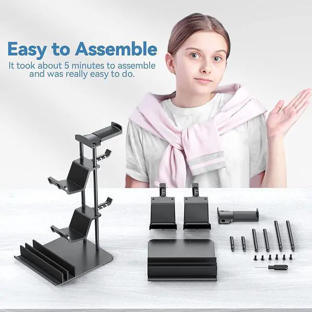 Alt view image 7 of 7 - KDD Headphone Stand, Game Controller Holder & Headset Holder for Desk, Earphone Stand with Aluminum Supporting Bar, Universal Storage Organizer Headphones/Controller/Switch/iPad/Mobile Phone