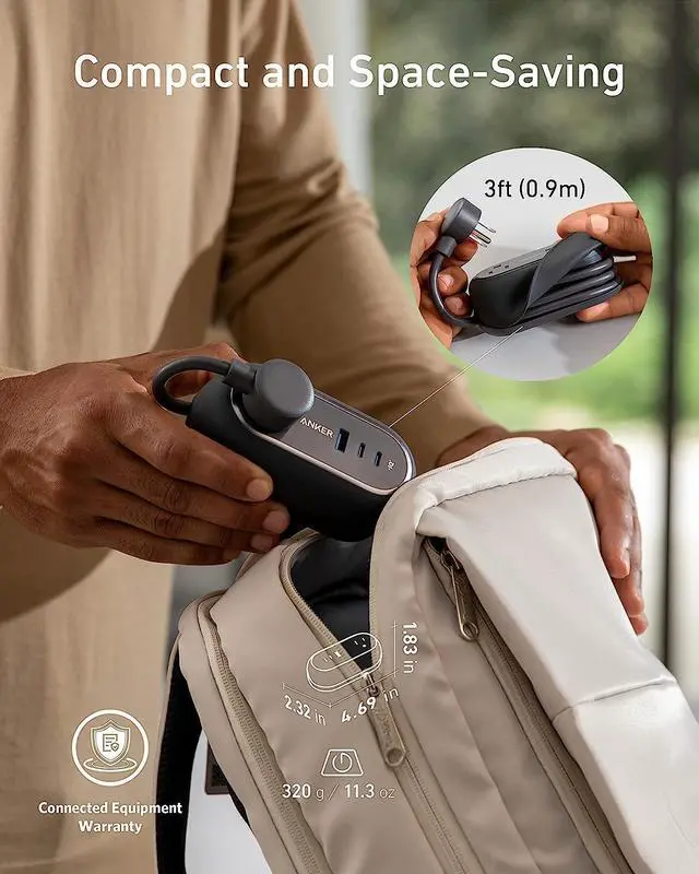 Alt view image 4 of 6 - GaNPrime 65W Charging Station 3ft 615 USB-C 5-in-1 Power Strip for Travel and Work with 2AC 2 USB-C 1 USB-A Power Delivery for iPhone 16/16 Plus/16 Pro/16 Pro Max and More