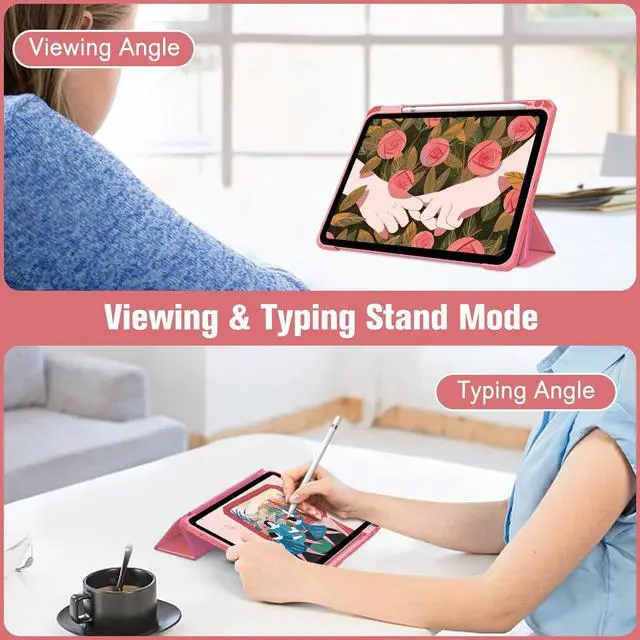 Alt view image 5 of 7 - Hybrid Slim Case for iPad (A16) 11th Generation 11 Inch (2025) iPad 10th Generation 10.9 Inch (2022) - Shockproof Cover with Clear Transparent Back Shell & Pencil Holder Pink