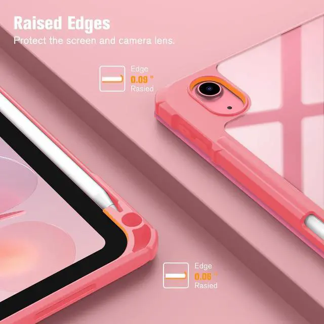Alt view image 7 of 7 - Hybrid Slim Case for iPad (A16) 11th Generation 11 Inch (2025) iPad 10th Generation 10.9 Inch (2022) - Shockproof Cover with Clear Transparent Back Shell & Pencil Holder Pink