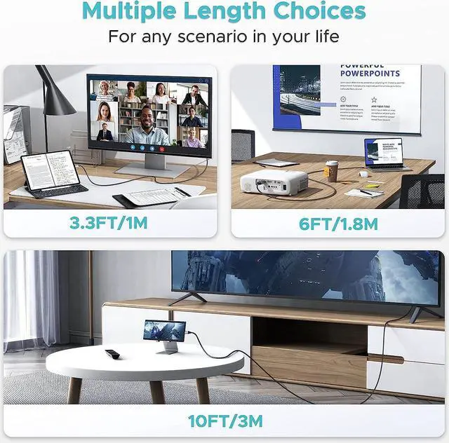 Alt view image 7 of 7 - Warrky USB C to HDMI Cable 4K, 3.3ft [Braided, High Speed] Thunderbolt 3 to HDMI Adapter Compatible for New iPad, MacBook Pro/Air, iMac, Galaxy S20 S10 S9 S8, Surface, Dell, HP