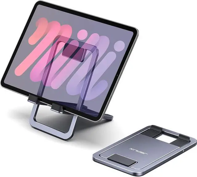 Main image of Universal Tablet Stand Portable Foldable Tablet Holder for Desk Compatible with iPad mini/Air  Galaxy Tab Kindle Fire Steam Deck Switch 2 ROG Ally iPhone and Other Tablets-Gray