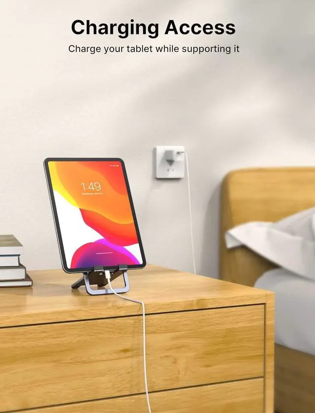 Alt view image 4 of 7 - Universal Tablet Stand Portable Foldable Tablet Holder for Desk Compatible with iPad mini/Air  Galaxy Tab Kindle Fire Steam Deck Switch 2 ROG Ally iPhone and Other Tablets-Gray