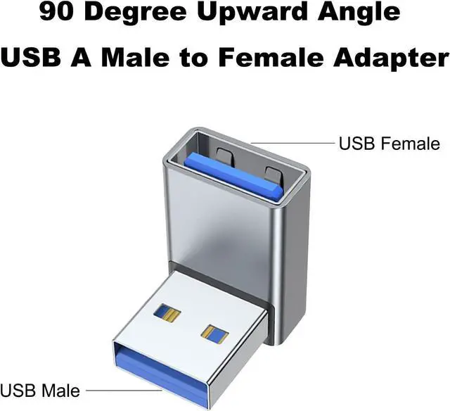 Alt view image 2 of 7 - 90 Degree USB 3.0 Adapter 2 Pack Upward Angle USB A Male to Female Converter Extender for PC Laptop USB A Charger Power Bank and More (Grey)