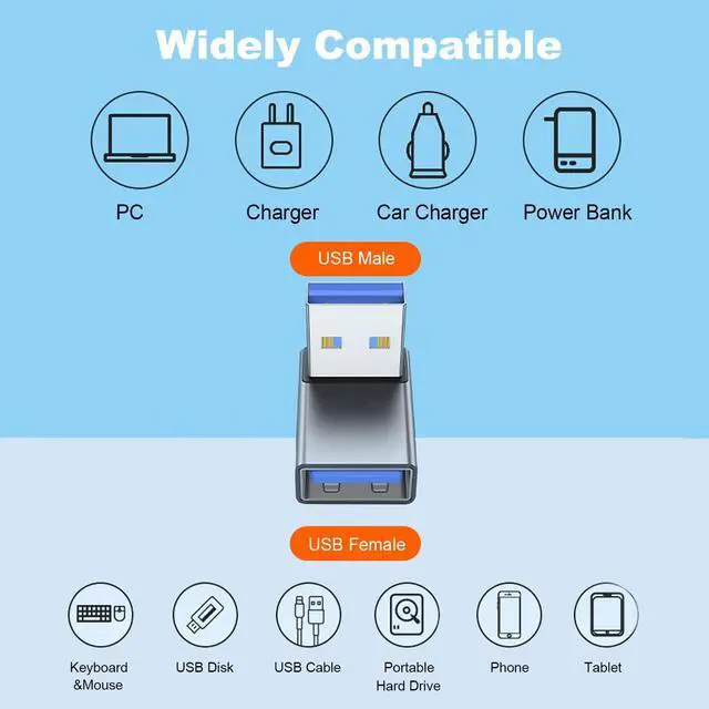 Alt view image 5 of 7 - 90 Degree USB 3.0 Adapter 2 Pack Upward Angle USB A Male to Female Converter Extender for PC Laptop USB A Charger Power Bank and More (Grey)
