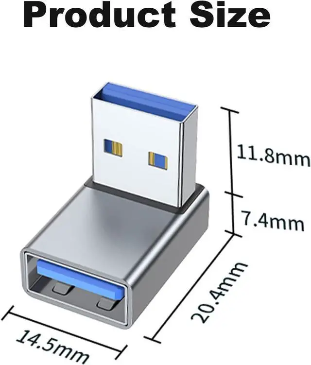 Alt view image 7 of 7 - 90 Degree USB 3.0 Adapter 2 Pack Upward Angle USB A Male to Female Converter Extender for PC Laptop USB A Charger Power Bank and More (Grey)