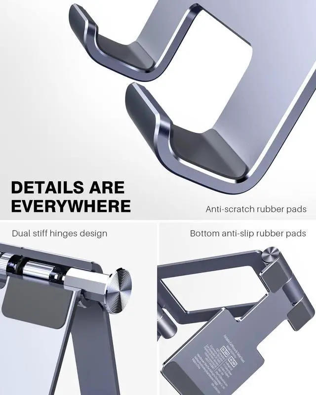Alt view image 5 of 6 - Tablet Stand Adjustable Tablet Holder for Desk Foldable Aluminium for iPad Stand Dock Holder for iPad Air 5/4/Mini 6/Mini 5/10.2/Pro 12.9/Pro 11 Portable Monitor Surface (4-13 inch)-Grey