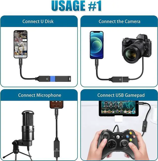 Alt view image 2 of 7 - 4 inch Lightning to USB Female Camera Adapter OTG Cable for iPhone iPad to Connect Card Reader USB Flash Drive MIDI Keyboard Mouse Hubs Plug & Play Black